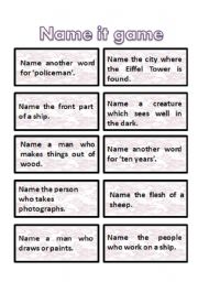English Worksheet:  name it game cards - very interesting + get students thinking :) 3rd part