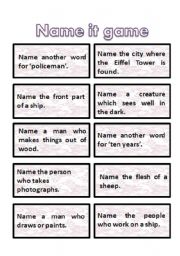  name it game cards - very interesting + get students thinking :) 3rd part