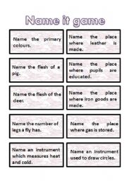 English Worksheet:  name it game cards - very interesting + get students thinking :) 4th part