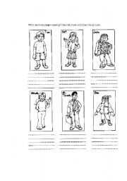 English Worksheet: What are they wearing?