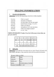 English worksheet: FILLING INFORMATION