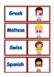 English Worksheet: DOMINOES - NATIONALITY - PART 1 OF 5 (03.08.08)