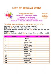 English Worksheet: 239  REGULAR VERBS ( 9 PAGES) TO CHANGE (PAST)