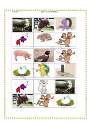 English worksheet: Animal Bingo -18 different cards!!! 02/08/08 card 4/6