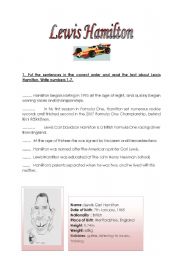 English worksheet: Lewis Hamilton - 2 pages