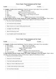 English Worksheet: tenses-Present Simple, Present Continuous and Past Simple