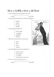 English Worksheet: HOW TO LOSE A GUY IN 10 DAYS