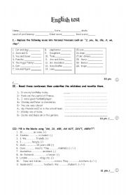 English Worksheet: test verb to be and personalpronouns