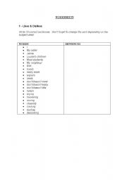 English Worksheet: likes and dislikes