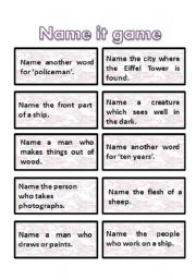  name it game cards - very interesting + get students thinking :) 7th part