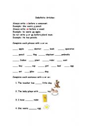 English Worksheet: Indefinite articles