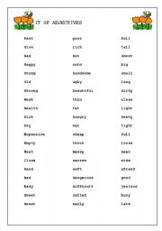 English Worksheet: Basic list of adjectives