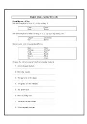 English Worksheet: plural of nouns and cardinal numbers practice excercises