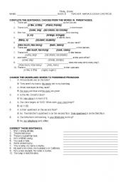 English worksheet: quiz: quatifiers and pssessive pronouns