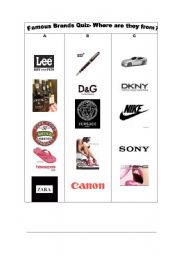 English Worksheet: Famous Brands Quiz- Where are they from?