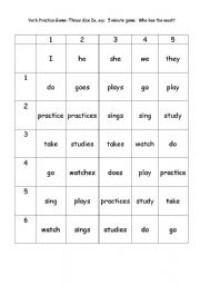 English Worksheet: verb practice game