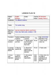 English Worksheet: Number lesson plan