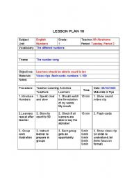 English worksheet: Number lesson plan