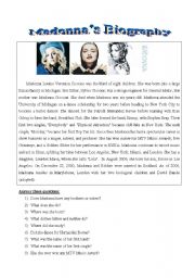 English Worksheet: Madonnas biography