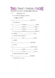 English Worksheet: this that these those verb 