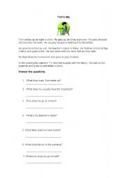 English worksheet: Toms daily routine: comprehension