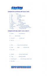 English Worksheet: TO BE IN THE PAST