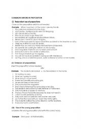 English Worksheet: Common Errors in Preposition