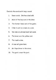 English worksheet:  vowel sound