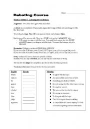 English worksheet: Debate course Introduction