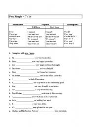 English Worksheet: Past simple - to be