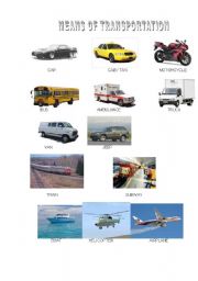 English worksheet: means of transportation