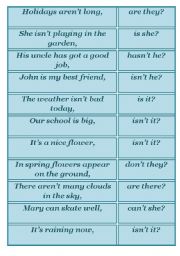 English Worksheet: Tag questions-game cards