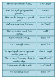 English Worksheet: Tag questions-game cards