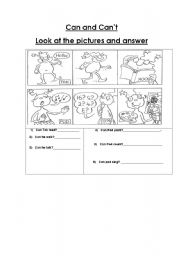 English Worksheet: Can and Can`t
