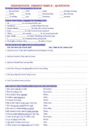 English Worksheet:          PREPOSITIONS - PRESENT SIMPLE  QUESTIONS 