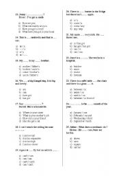 English worksheet: a short multiple choice for 6th grade students