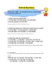 English worksheet: Ordinal Numbers