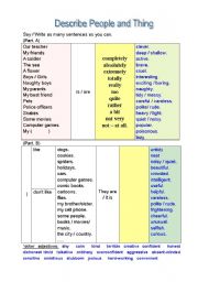 English Worksheet: Describe People and Things