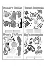 English Worksheet: Clothes & Accessories Picture Dictionary Fill in the Blanks - Greyscale 06.08.08