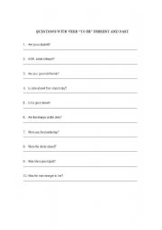 English worksheet: Questions with verb to be present and past