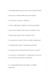 English worksheet: personality conversation questions