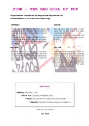 English worksheet: Pink - the bad girl of pop