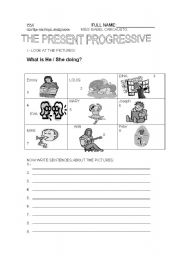 English worksheet: present progressive