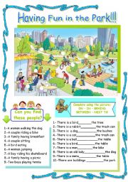 English Worksheet: Present Cont. and Prep of  place