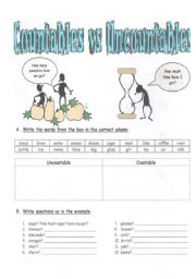 English Worksheet: Countable and Uncountable nouns