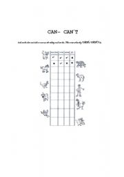 English worksheet: CAN-CANT 
