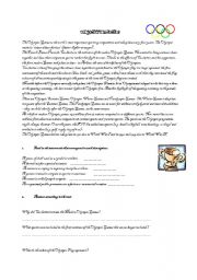 English Worksheet: Reading: Olympic Games