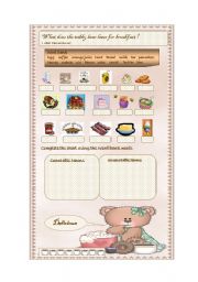 English Worksheet: Teddy Bears Breakfast (Countable/ Uncountable Nouns)