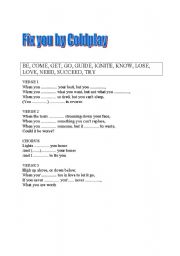 English worksheet: song- fix you-coldplay