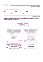 English worksheet: Learning to breathe